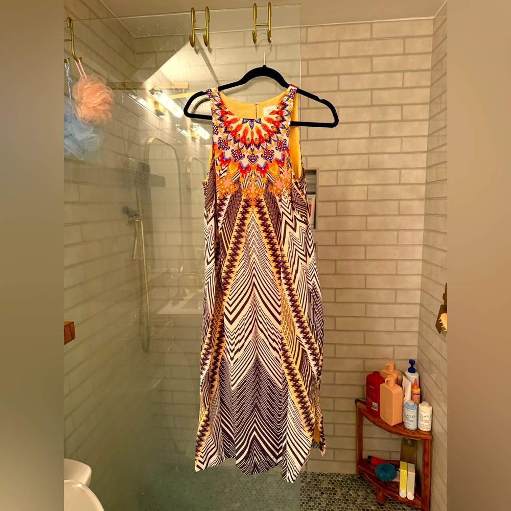 Anthropologie HD in Paris silk chevron multi color midi dress